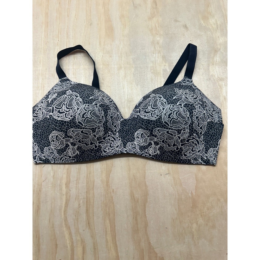 Knix WingWoman Contour Bra 40C Black White Floral Lace Wireless Support